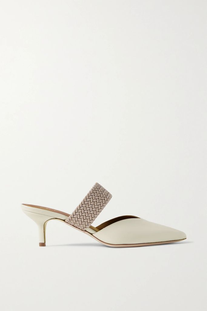 Maisie 45 Cord-trimmed Leather Mules - Cream