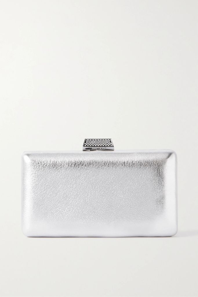 Clemmie Crystal-embellished Metallic Leather Clutch - Silver