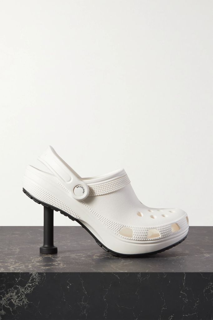 + Crocs Madame Perforated Rubber Slingback Pumps - White