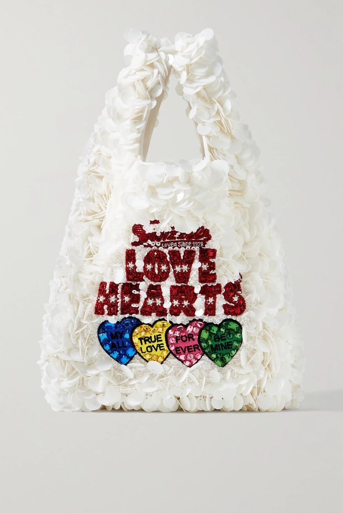 Embellished Recycled Satin Tote - White