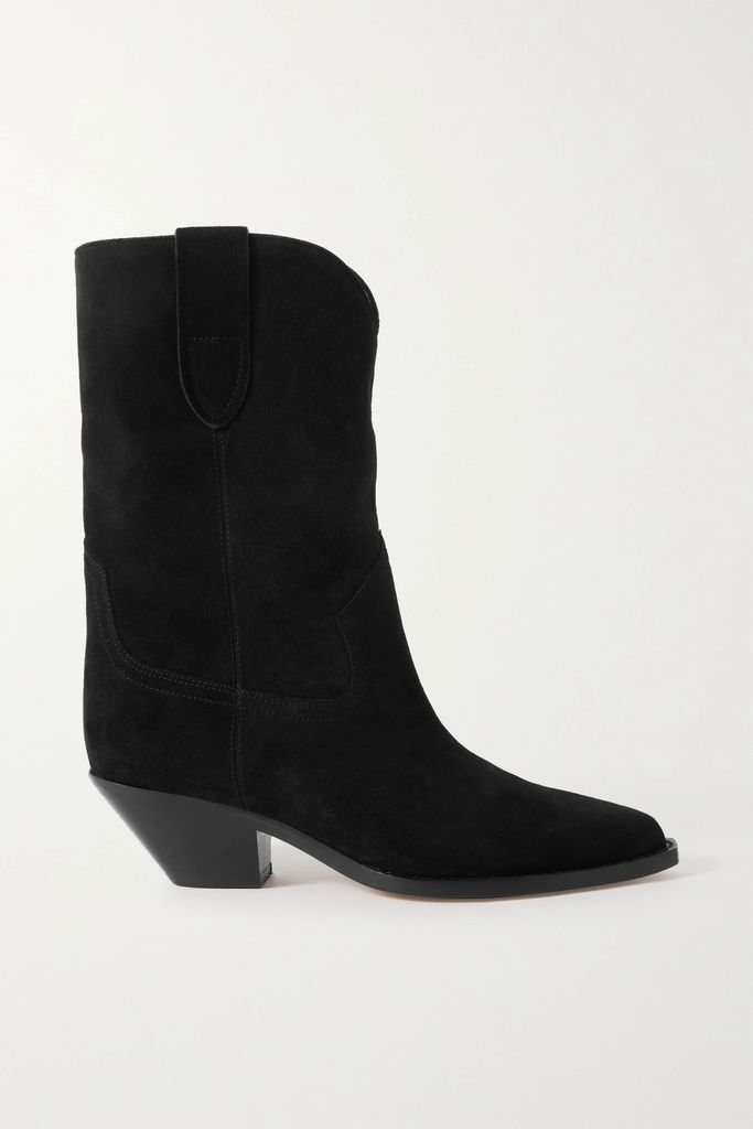 Dahope Embroidered Suede Ankle Boots - Black