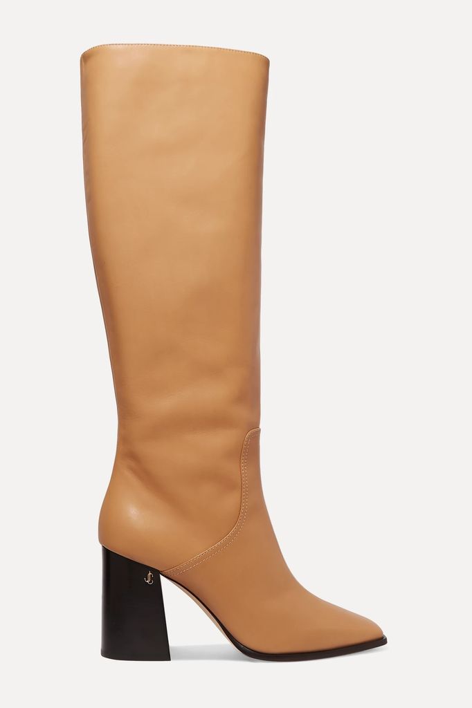 Brionne 85 Leather Knee Boots - Beige