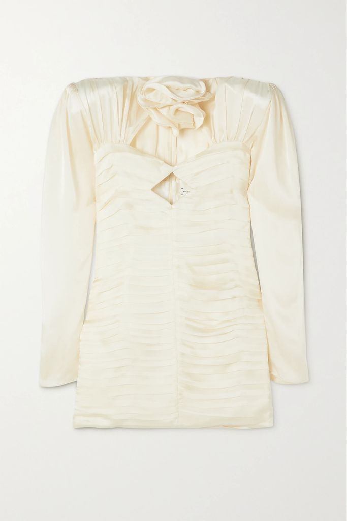 Cutout Embellished Ruched Silk-satin Mini Dress - Cream
