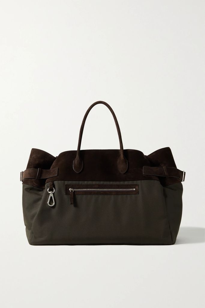 Margaux 17 Inside Out Buckled Suede-trimmed Canvas Tote - Dark brown
