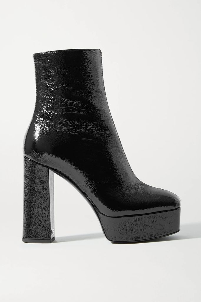 Rullino Crinkled Patent-leather Platform Ankle Boots - Black