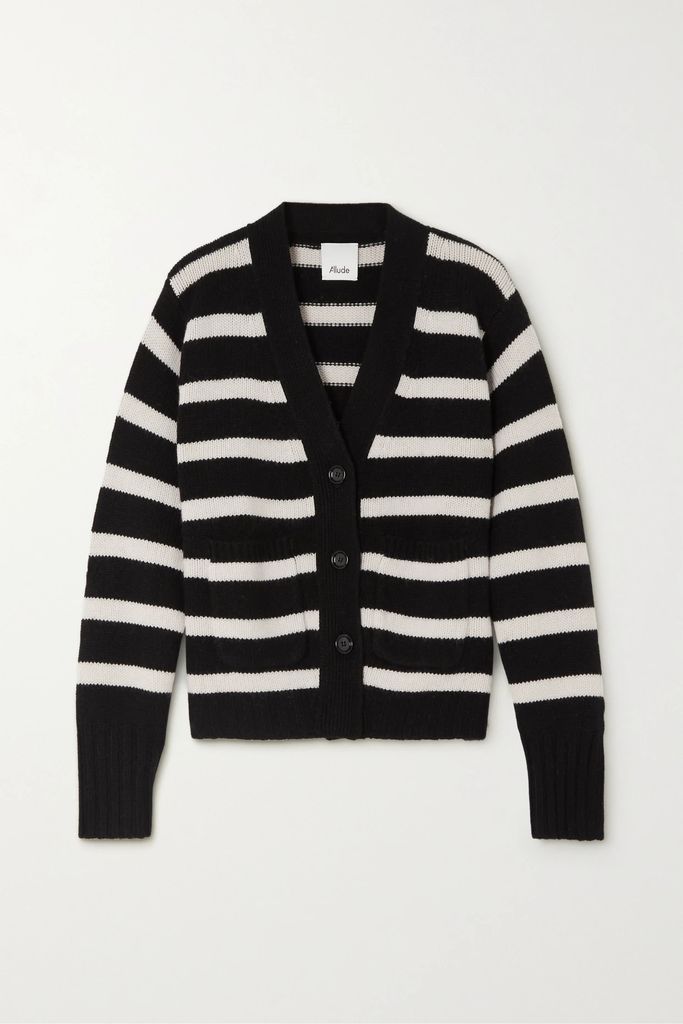 Striped Wool And Cashmere-blend Cardigan - Black