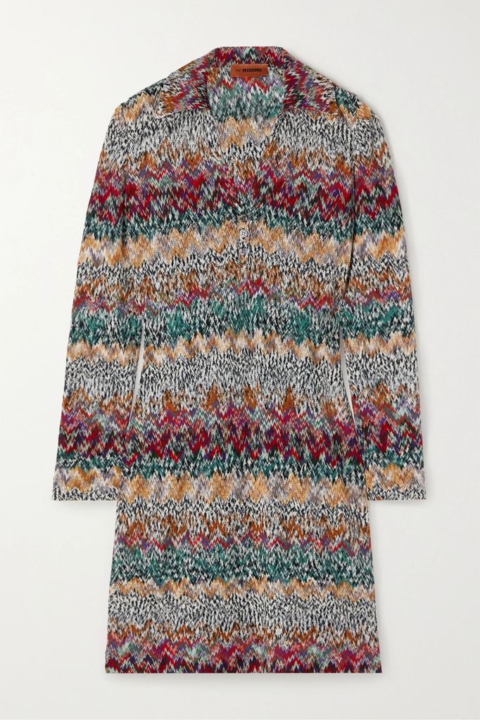 Metallic Crochet-knit Mini Dress - Beige