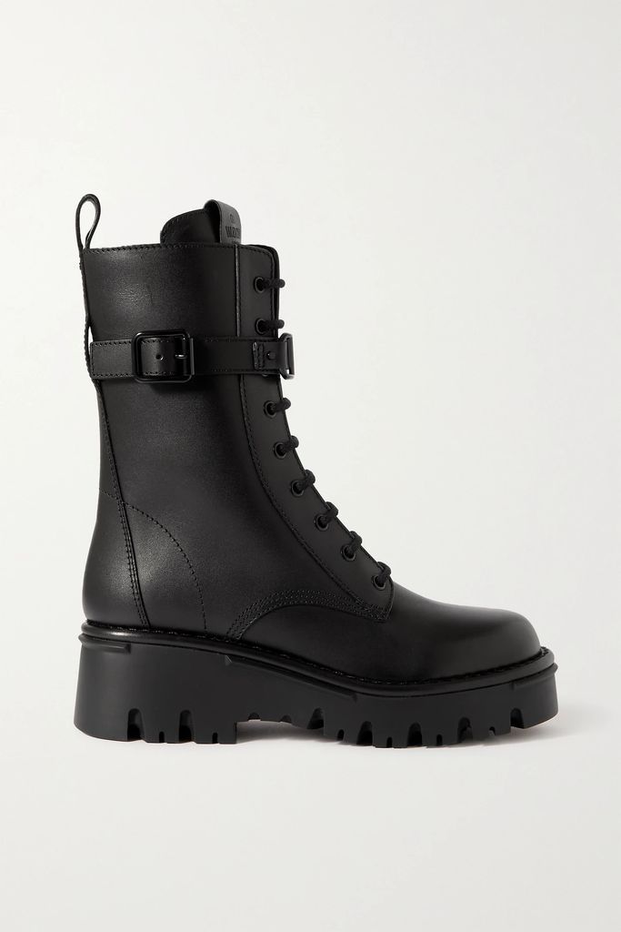Valentino Garavani Vlogo Leather Platform Ankle Boots - Black