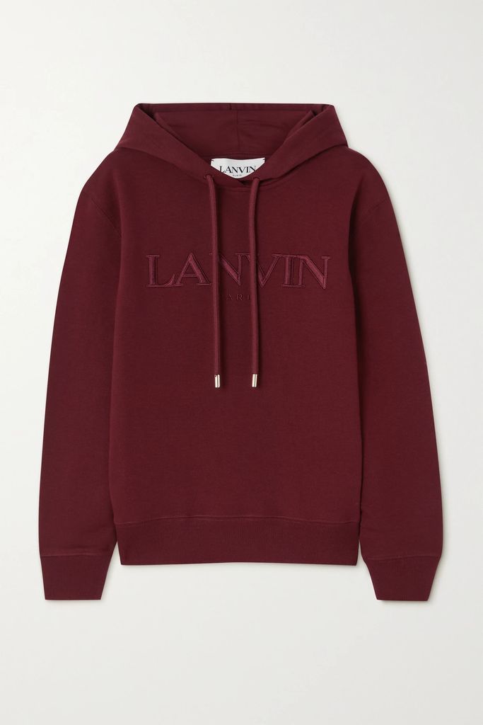 Embroidered Cotton-jersey Hoodie - Burgundy