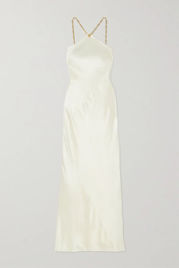Ophelia Open-back Embellished Satin Maxi Dress - Off-white