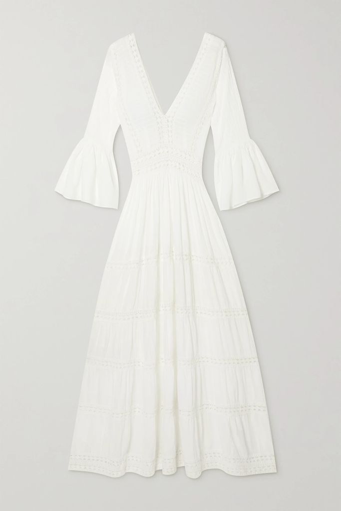 Kiro Tiered Broderie Anglaise Tencel Lyocell Maxi Dress - White