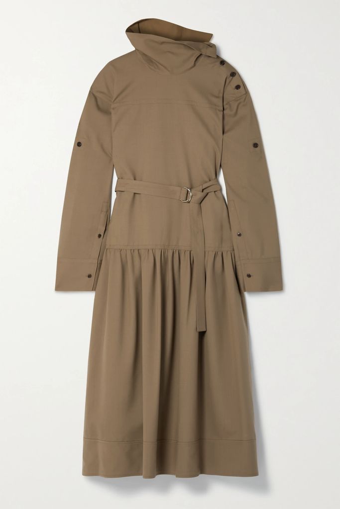 Reversed Bodega Belted Wool Midi Dress - Brown