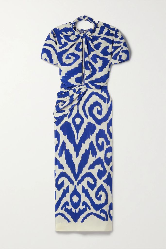 Plantas Marinas Cutout Printed Silk Crepe De Chine Midi Dress - Blue