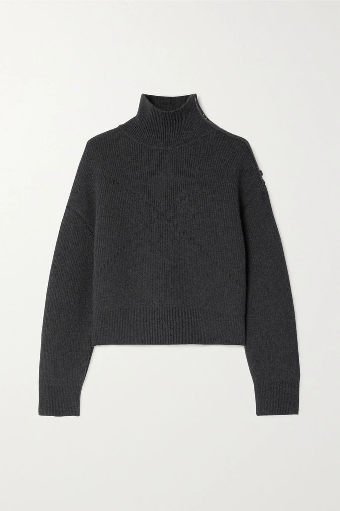 Button-embellished Cashmere-blend Turtleneck Sweater - Gray