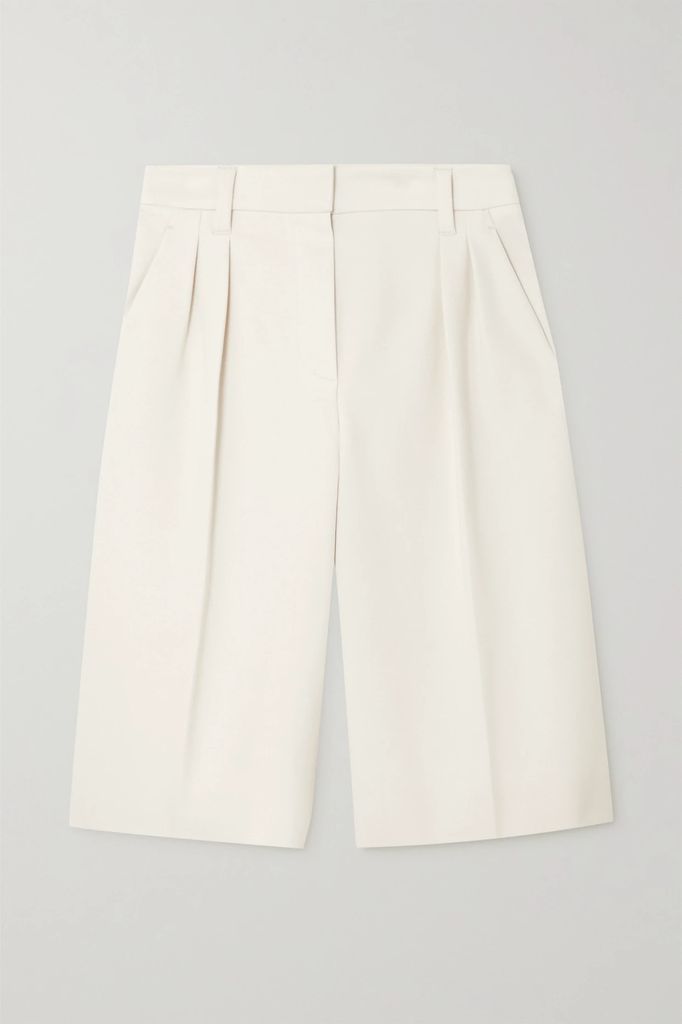 Pleated Cotton-blend Jersey Shorts - Beige