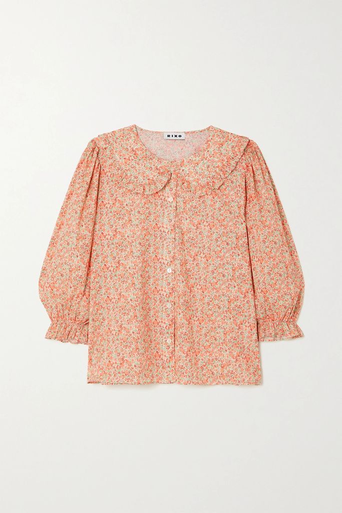 Nika Ruffled Floral-print Cotton Blouse - Peach