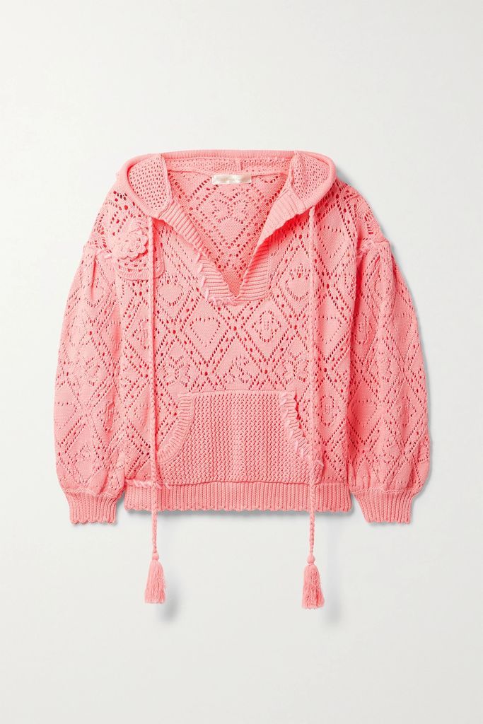 Tomaso Pointelle-knit Cotton Hoodie - Coral