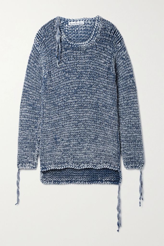 Acid-wash Cotton Sweater - Blue
