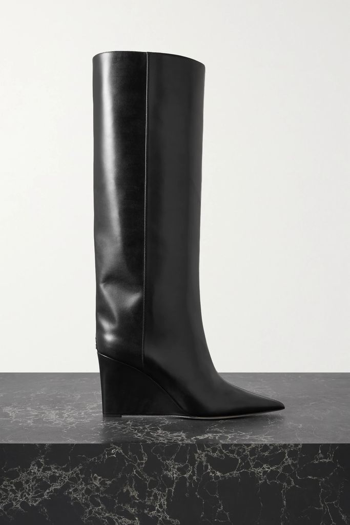 Blake 85 Logo-appliquéd Leather Wedge Knee Boots - Black