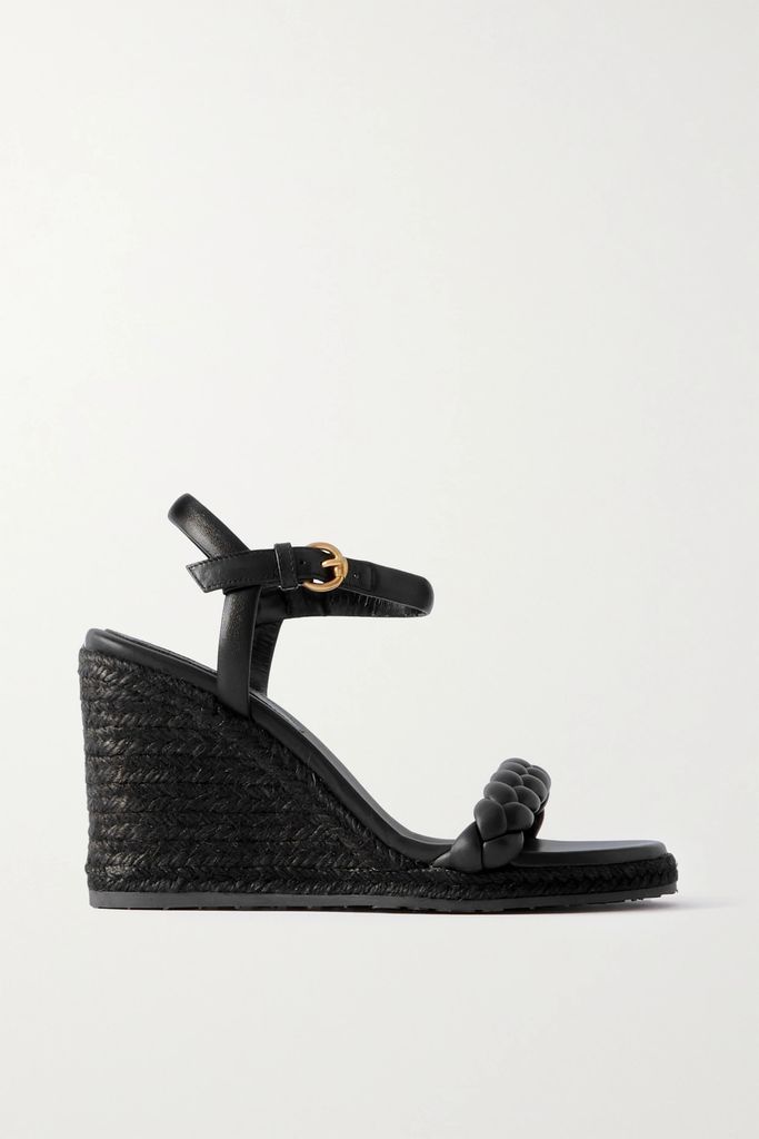 Cruz 85 Braided Leather Espadrille Wedge Sandals - Black