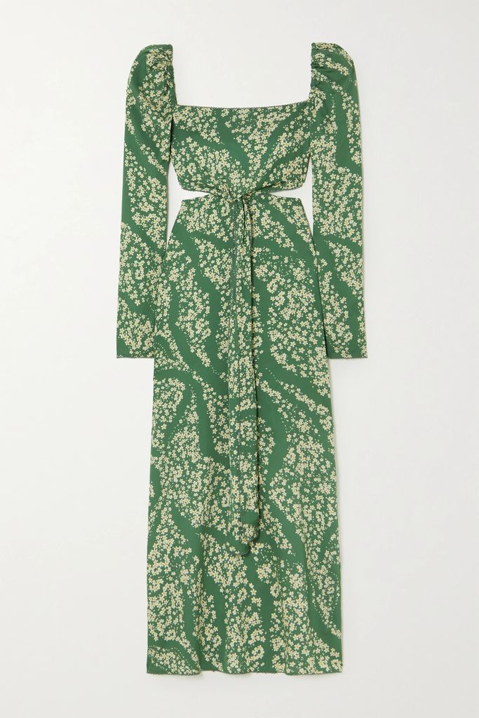 Cuarzo Astro Esmeralda Cutout Floral-print Twill Maxi Dress - Green