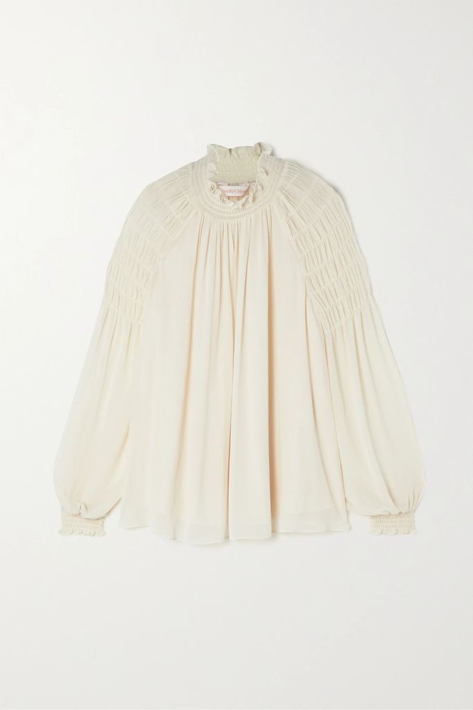 Draped Gathered Georgette Blouse - Ivory