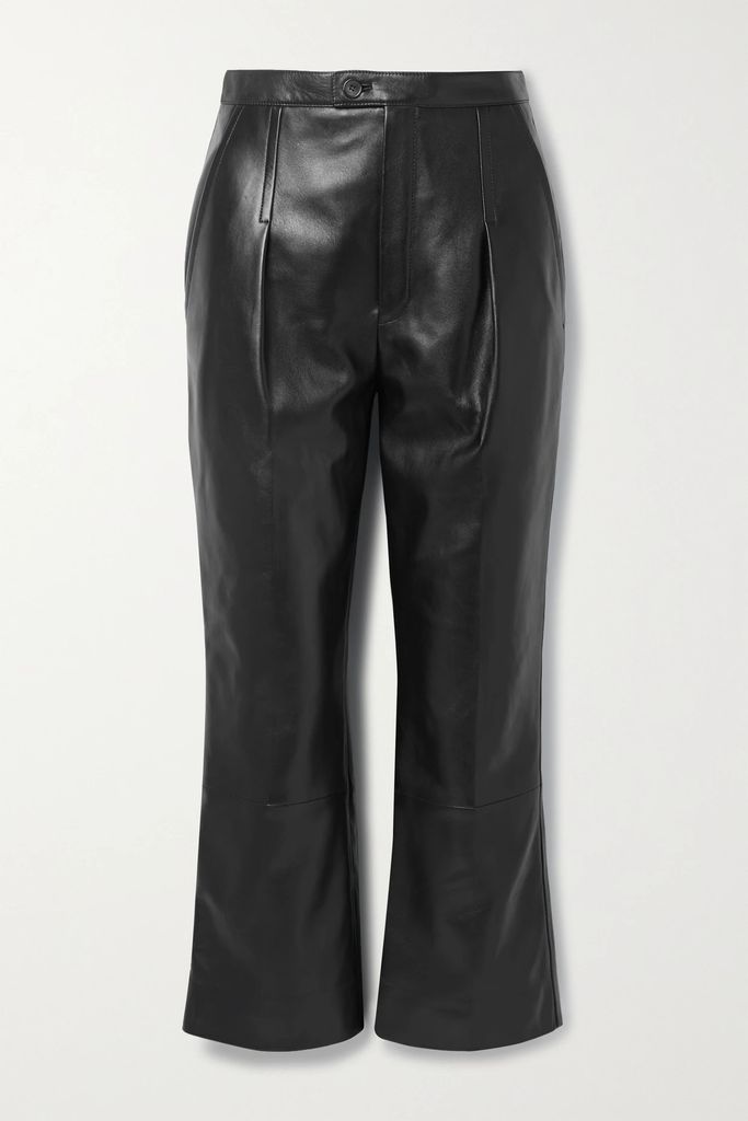 Cropped Leather Straight-leg Pants - Black