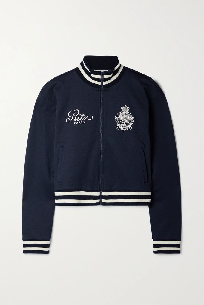 + Ritz Paris Striped Embroidered Jersey Track Jacket - Navy