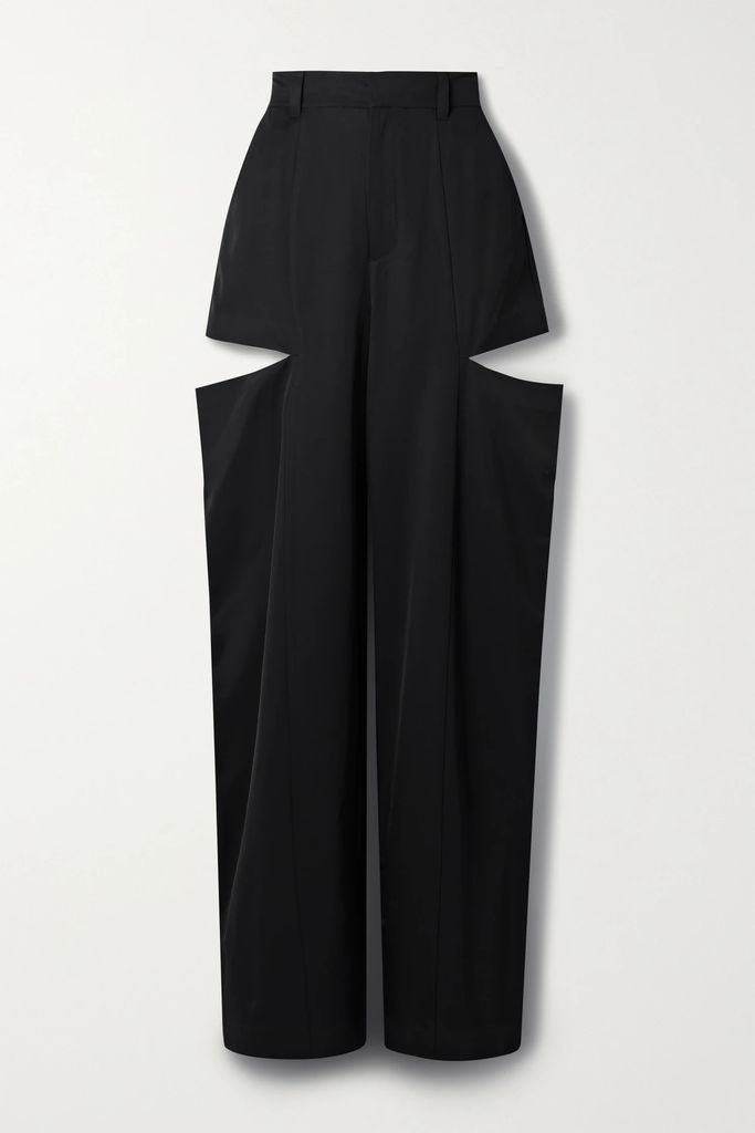 Ari Cutout Twill Wide-leg Pants - Black