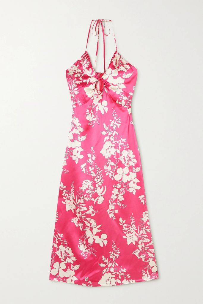 Antoni Floral-print Silk-satin Halterneck Midi Dress - Pink