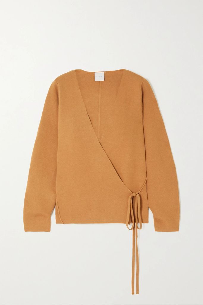 + Net Sustain The Tie Knitted Wrap Cardigan - Camel