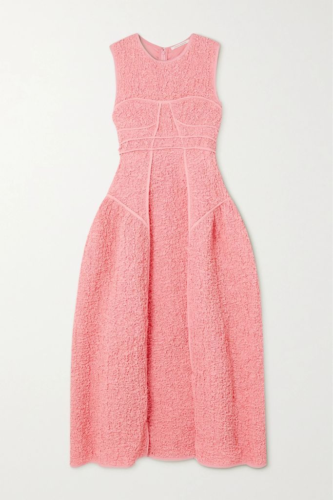 Lia Paneled Stretch Cotton-blend Matelassé Midi Dress - Pink
