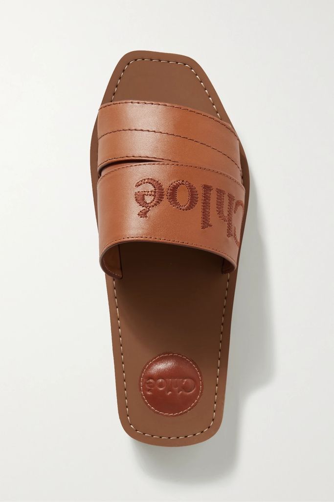Woody Logo-embroidered Leather Slides - Tan