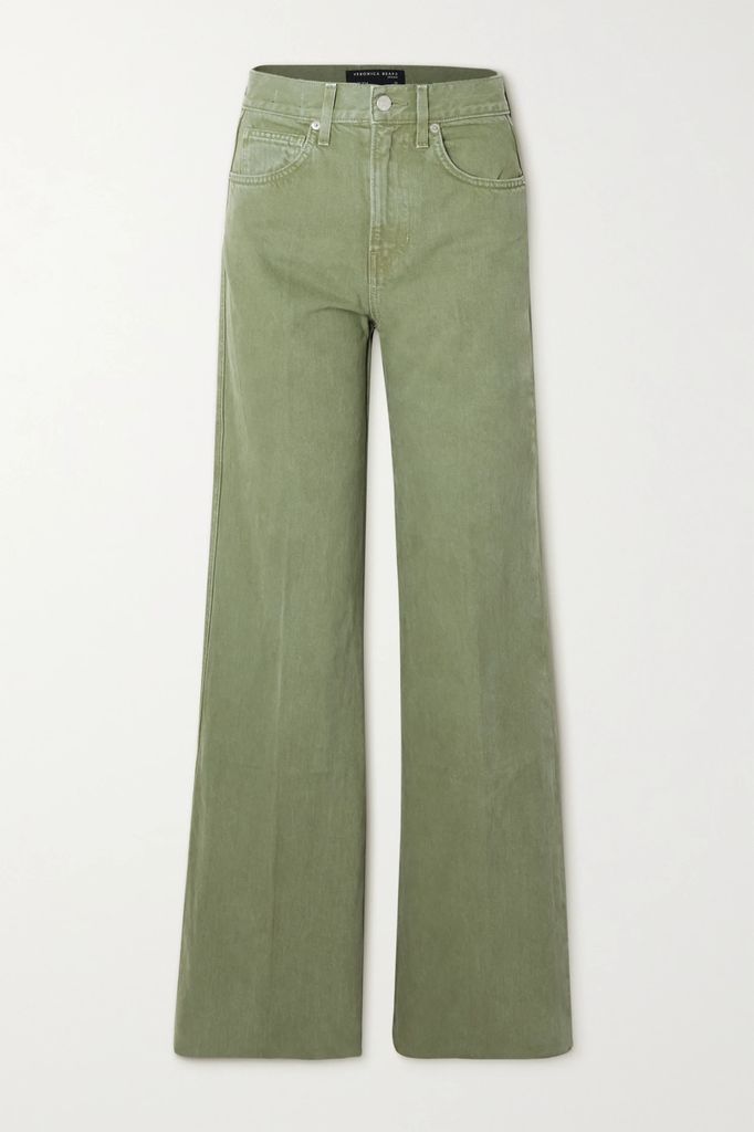 Taylor Frayed High-rise Wide-leg Jeans - Army green