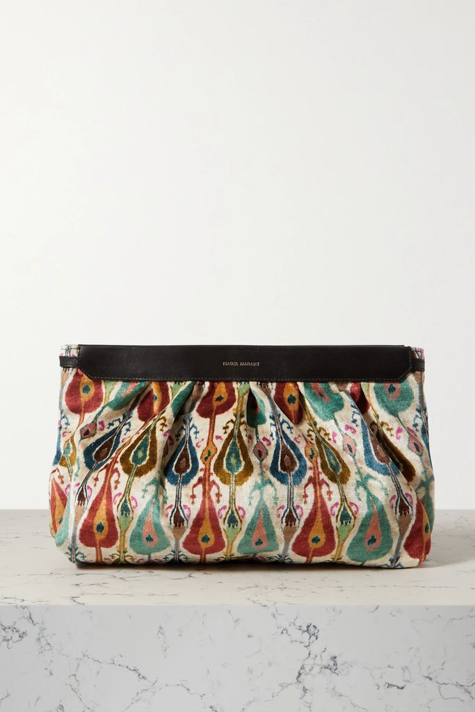 Luz Leather-trimmed Printed Velvet Clutch - Silver