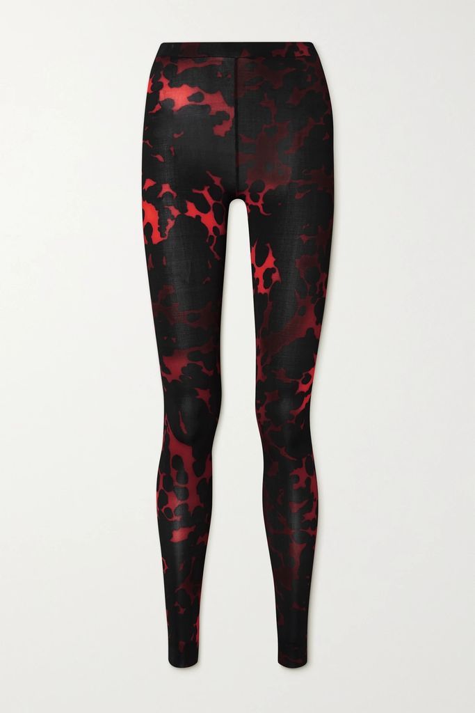Printed Stretch-jersey Leggings - Red