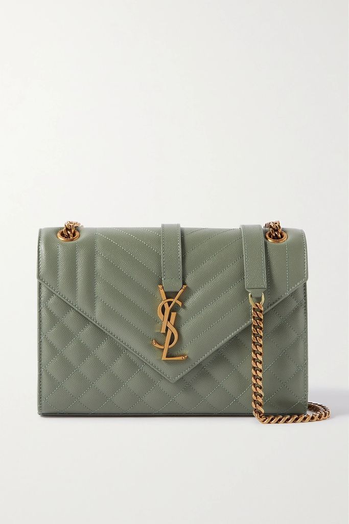 Envelope Medium Quilted Textured-leather Shoulder Bag - Light green