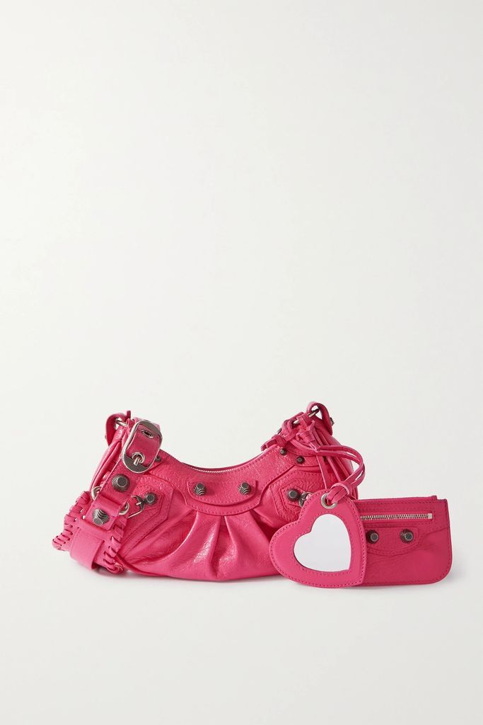 Le Cagole Xs Studded Crinkled-leather Shoulder Bag - Pink