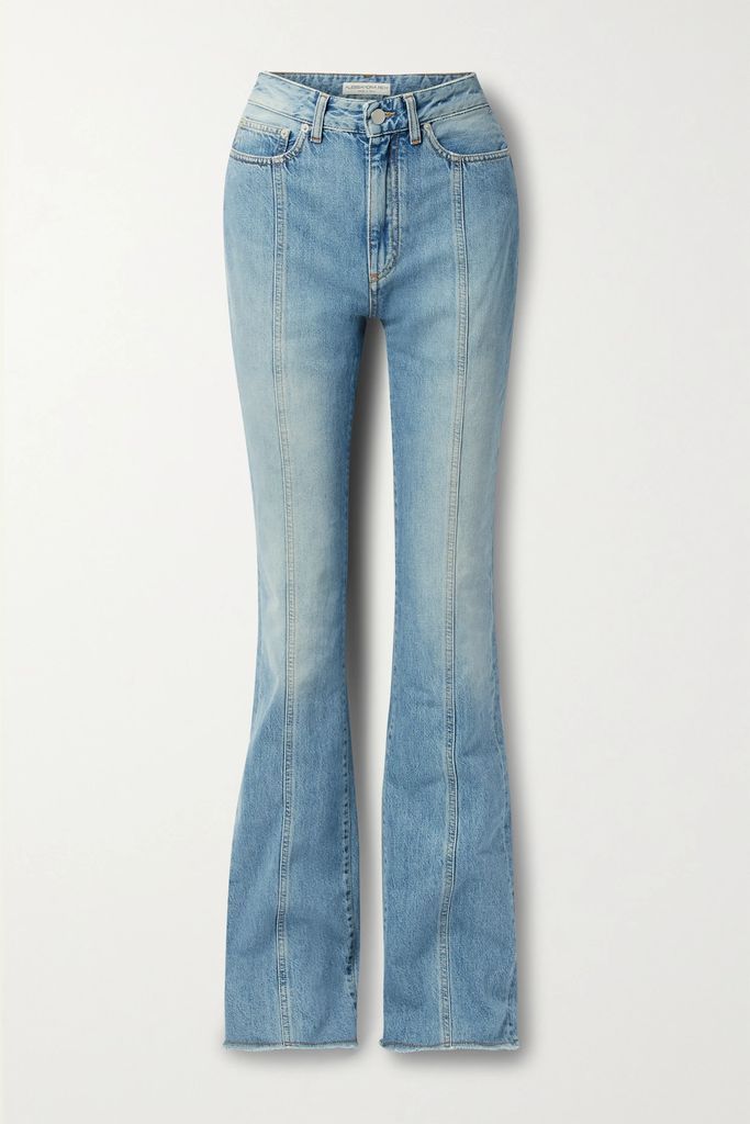 Embroidered High-rise Flared Jeans - Light denim