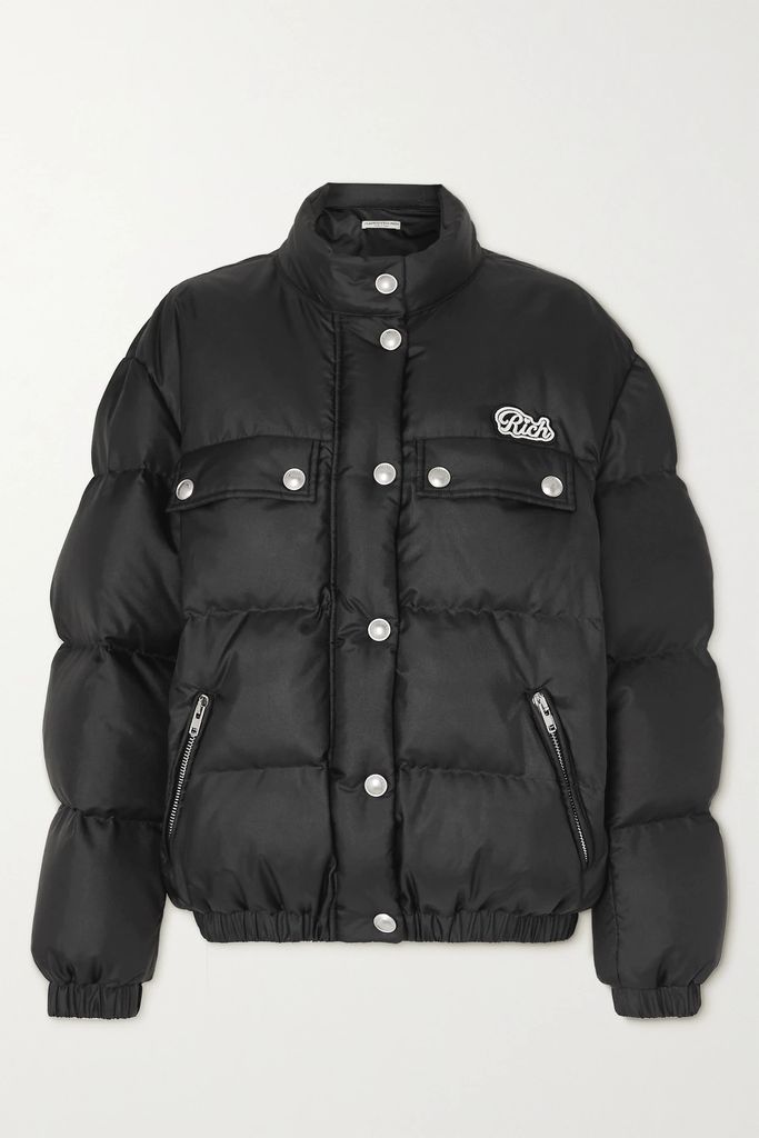 Embroidered Quilted Shell Down Jacket - Black