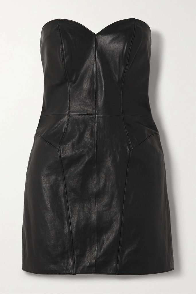 Envelope1976 - Beverly Strapless Paneled Leather Mini Dress - Black