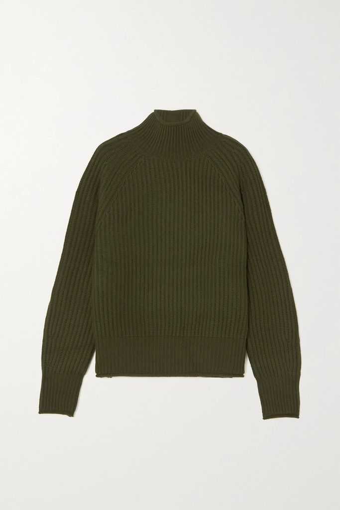 Ribbed Cashmere Turtleneck Sweater - Green