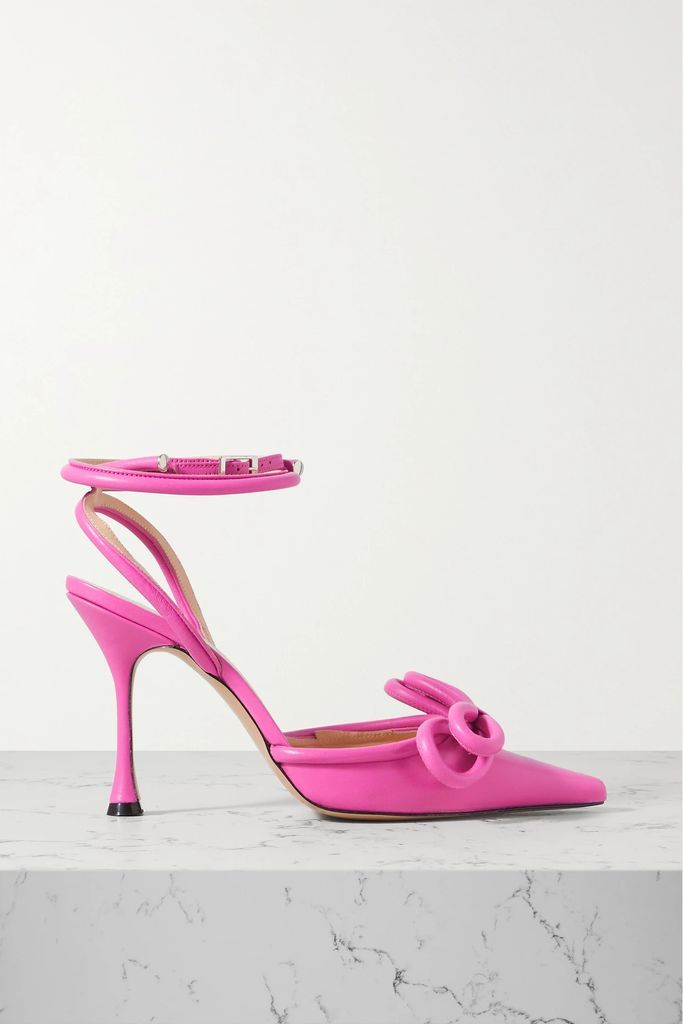 Double Bow Leather Point-toe Pumps - Fuchsia