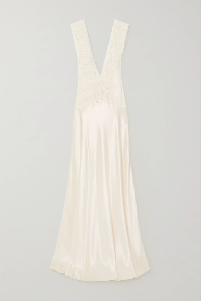 Lace-trimmed Silk Maxi Dress - White