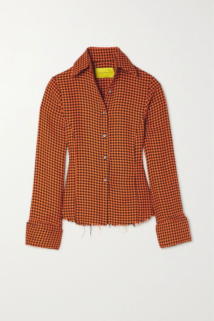 Frayed Houndstooth Cotton Shirt - Orange