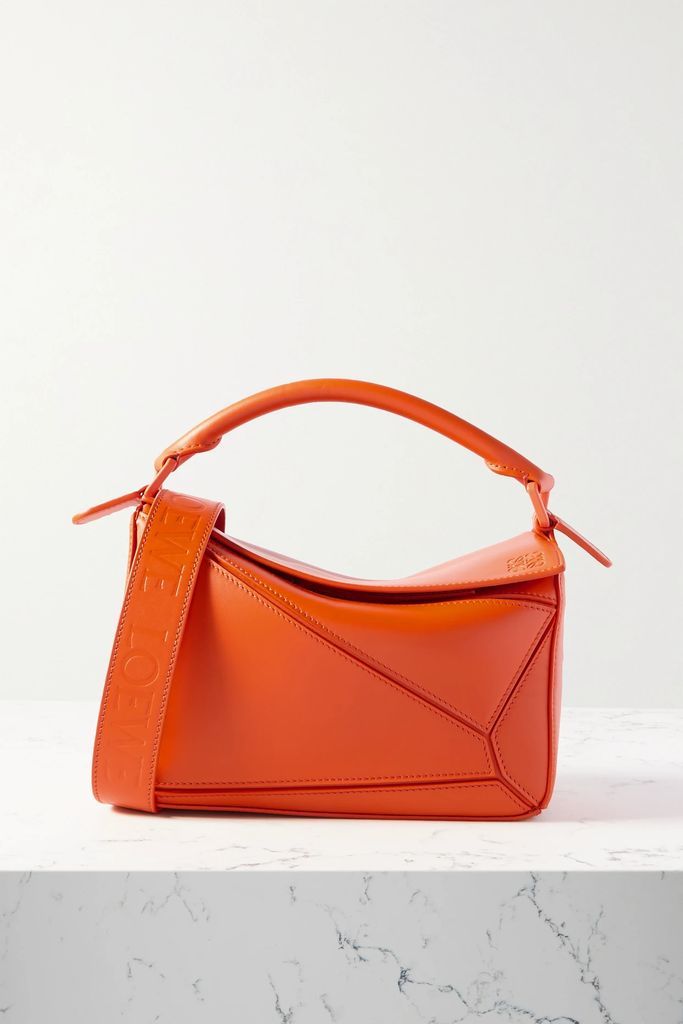 Puzzle Small Leather Shoulder Bag - Orange