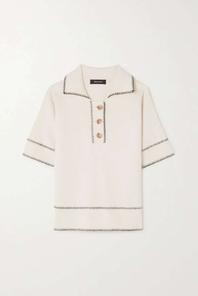 Bobby Whipstitched Organic Cashmere Polo Sweater - Cream