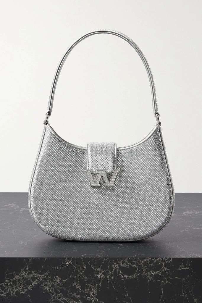 W Legacy Small Crystal-embellished Satin Shoulder Bag - Silver