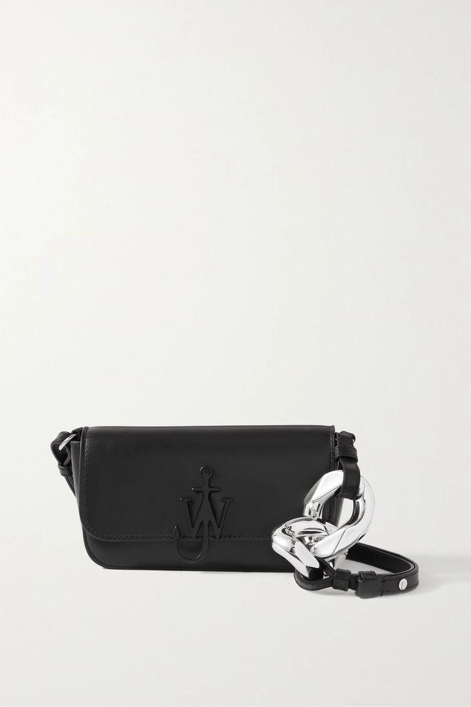 Anchor Chain-embellished Leather Shoulder Bag - Black