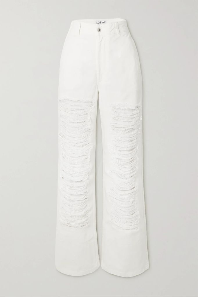 Distressed High-rise Straight-leg Jeans - White
